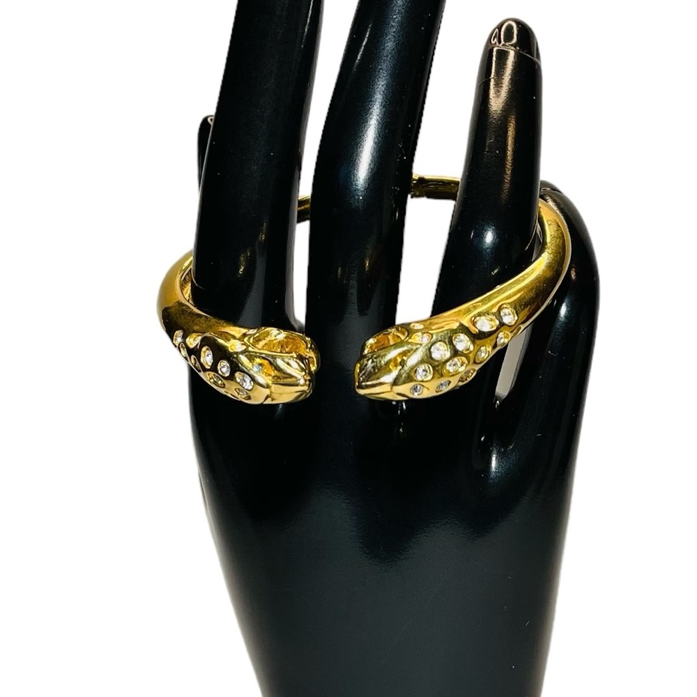 Kenneth Jay Lane KJL Vintage Rhinestone Double Jaguar Gold Tone Cuff Bracelet